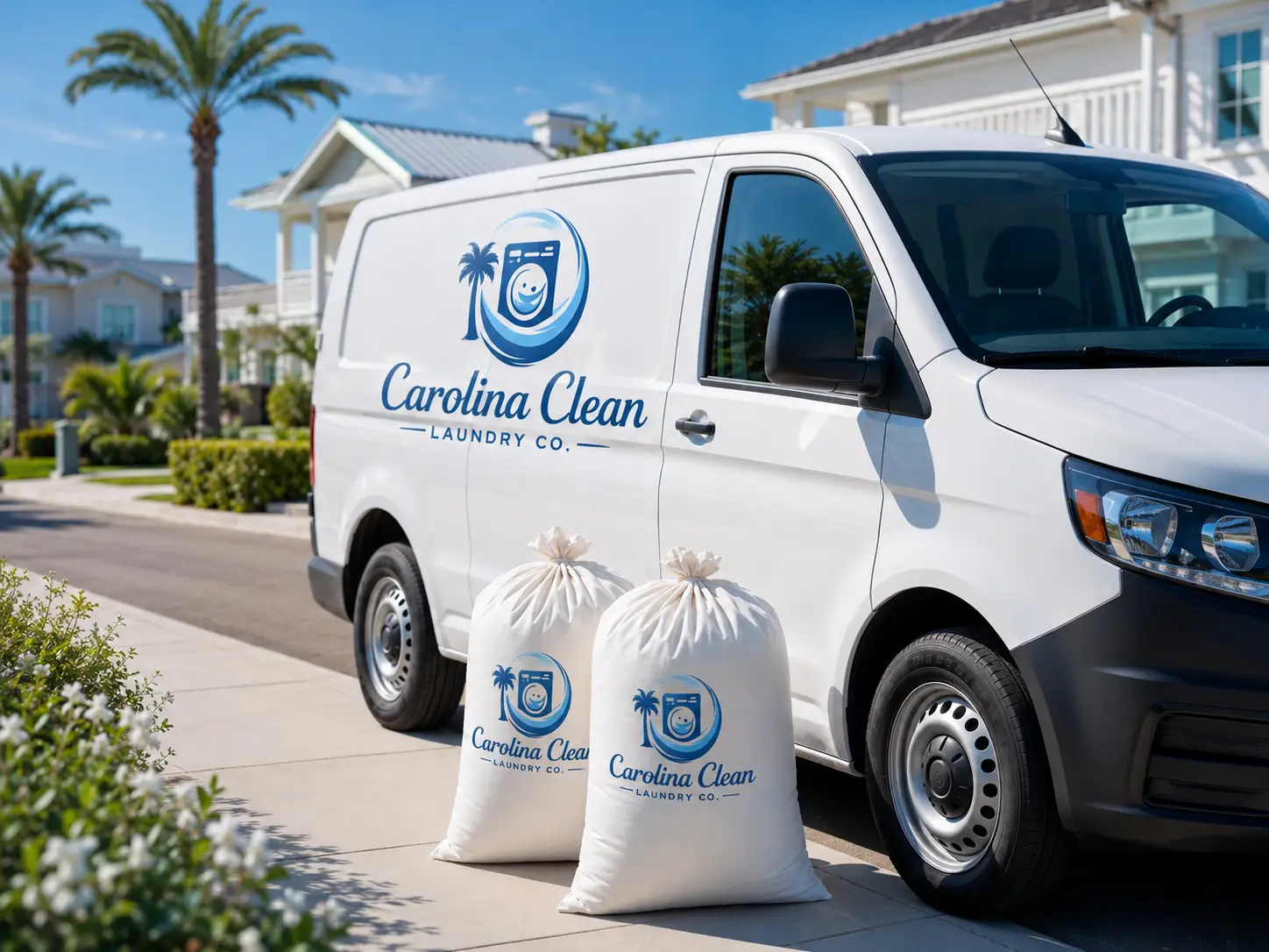 Fresh Folded Towels And Linens Packed In Carolina Clean Laundry Co. Branded Bags For Customer Delivery